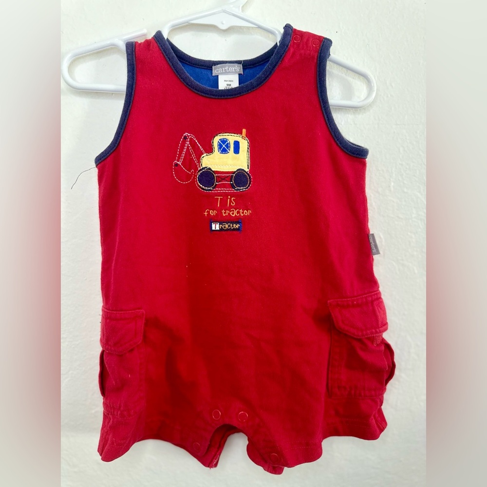 Carter's Red Romper with Yellow Tractor